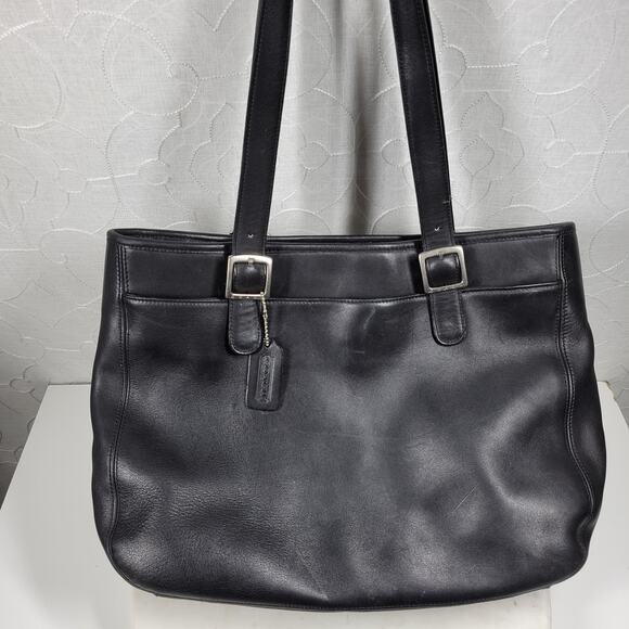 Vintage Coach Legacy Tote Bag Black‎ Soft Leather Compartments Shoulder Straps - Picture 2 of 16